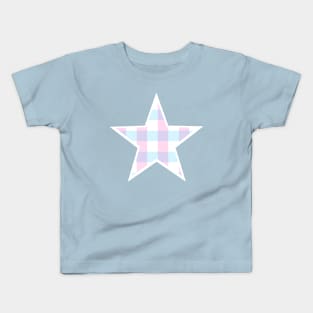 Pastel Blue and Pink Buffalo Plaid Star Kids T-Shirt